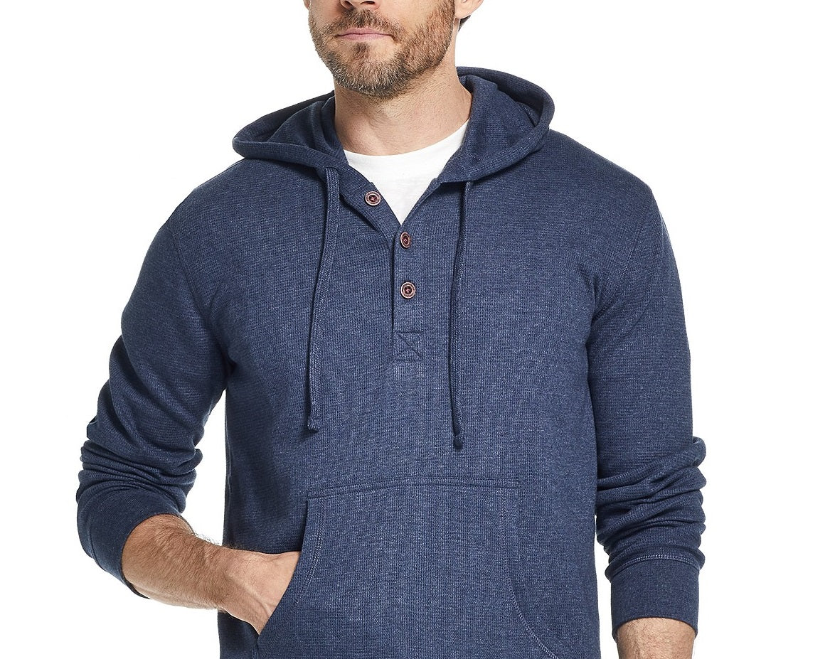 Weatherproof Vintage Men's Textured Henley Hoodie Navy Size Medium