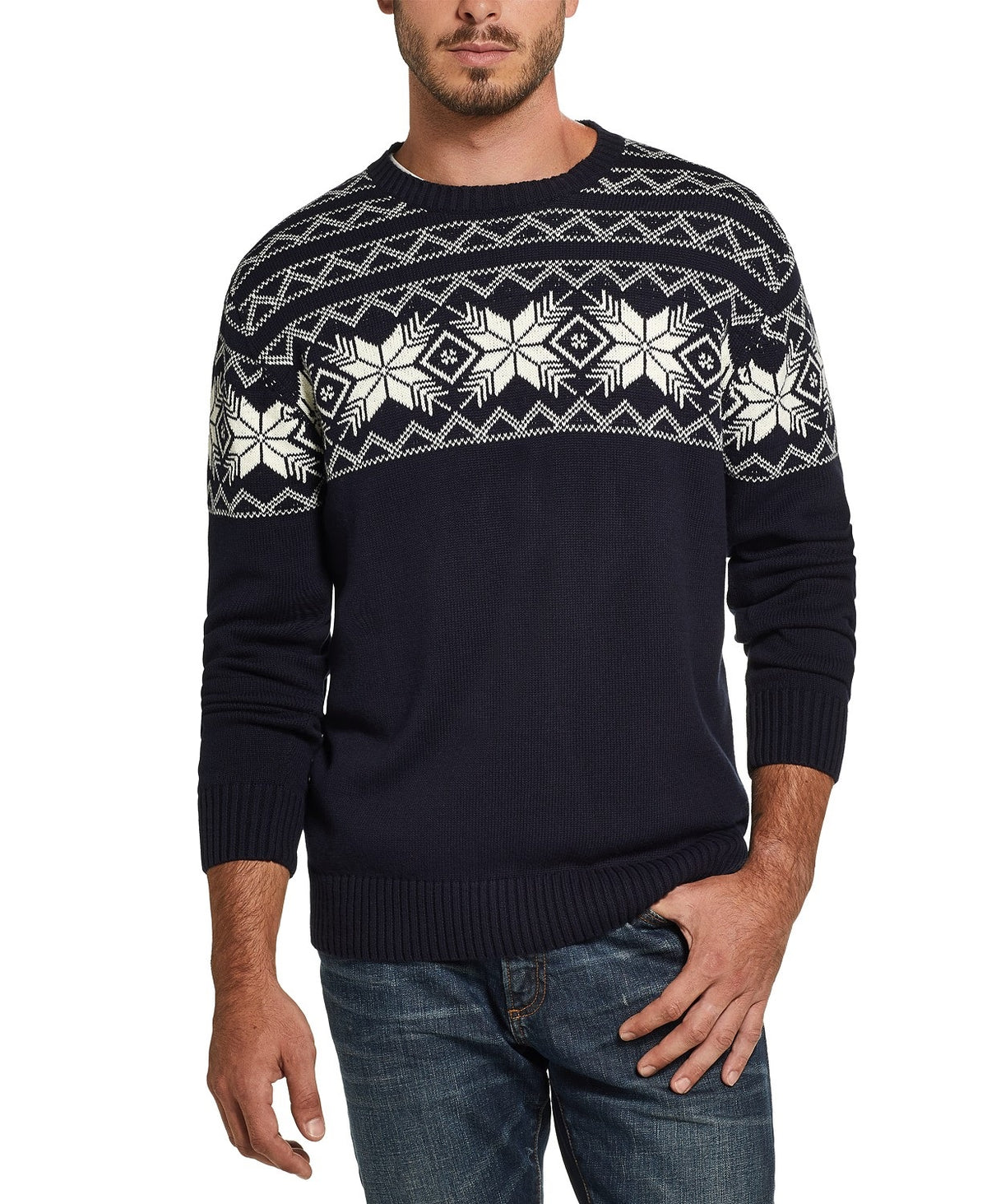 Weatherproof Vintage Men's Snowflake Pattern Sweater Navy Size Large