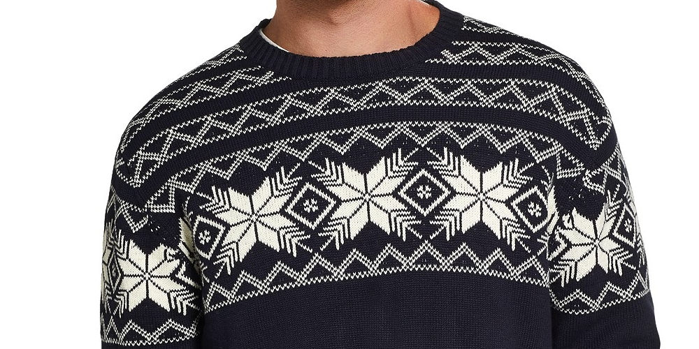 Weatherproof Vintage Men's Snowflake Pattern Sweater Navy Size Large