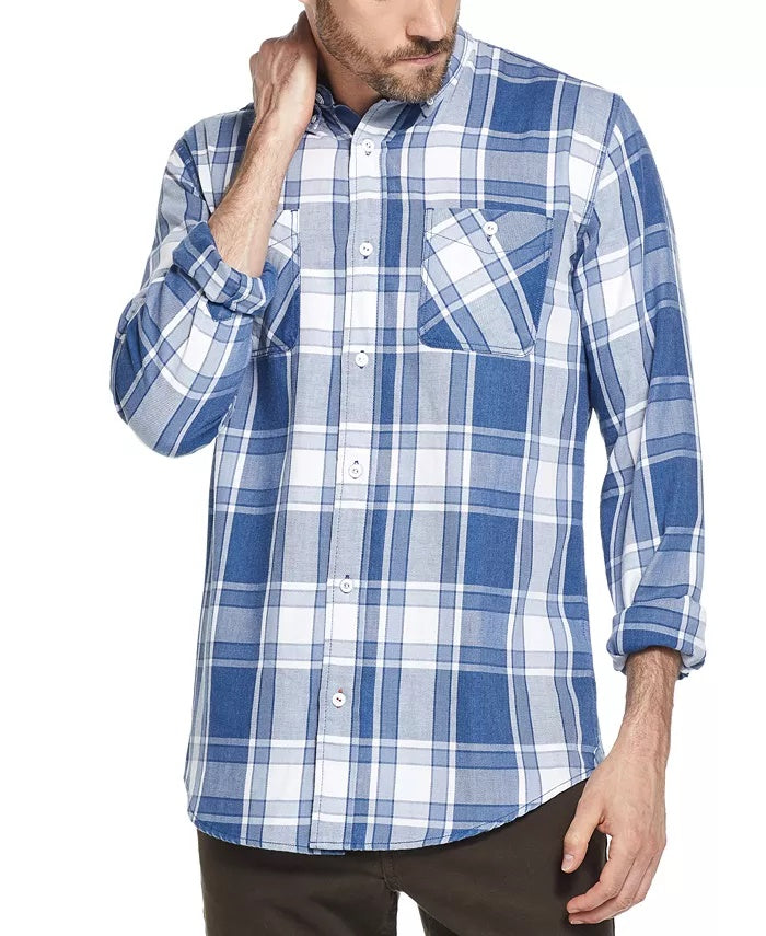 Weatherproof Vintage Men's Indigo Blues Plaid Shirt Med Blue Size XX Large