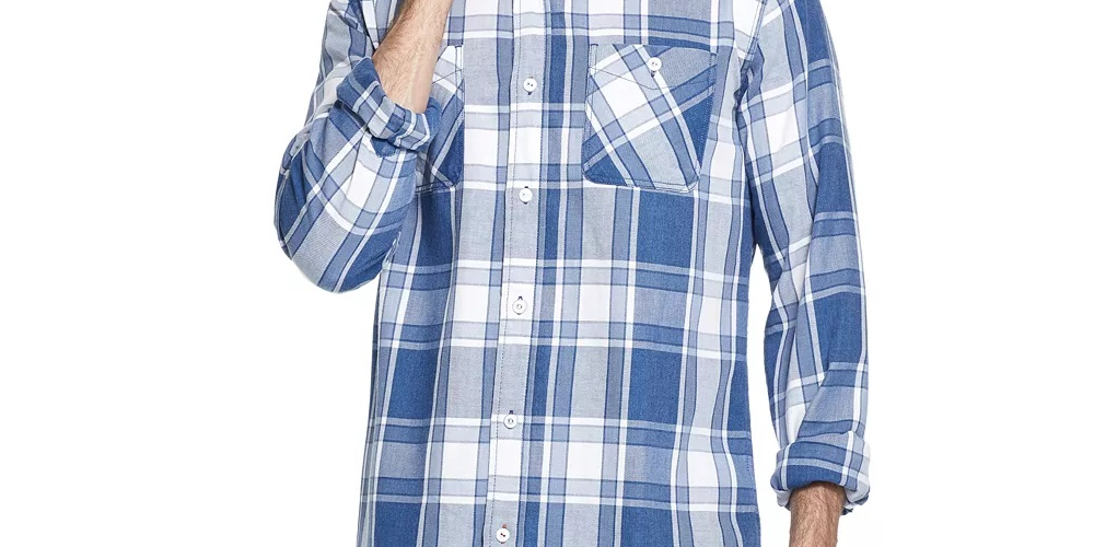 Weatherproof Vintage Men's Indigo Blues Plaid Shirt Med Blue Size XX Large