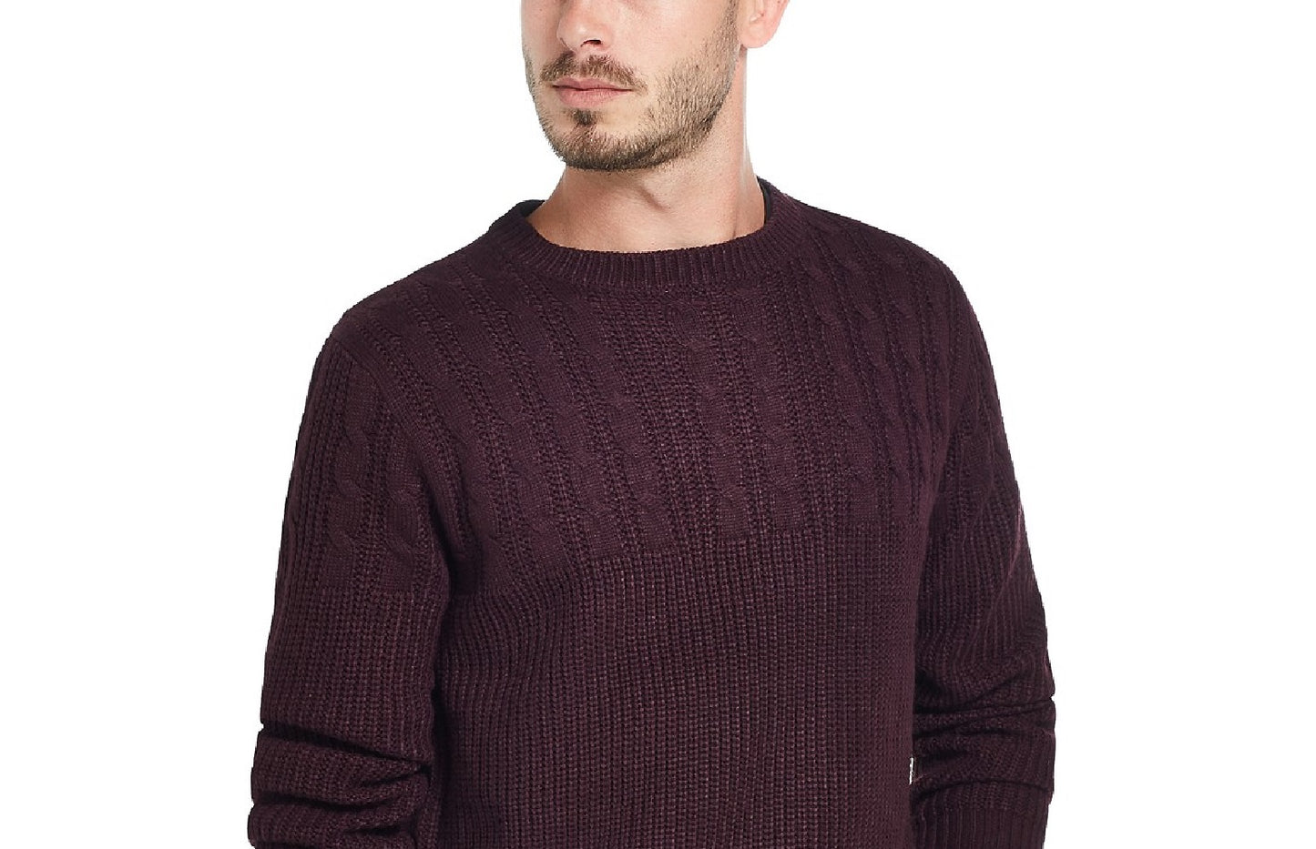 Weatherproof Vintage Men's Cable Yolk Sweater Wine Size Medium