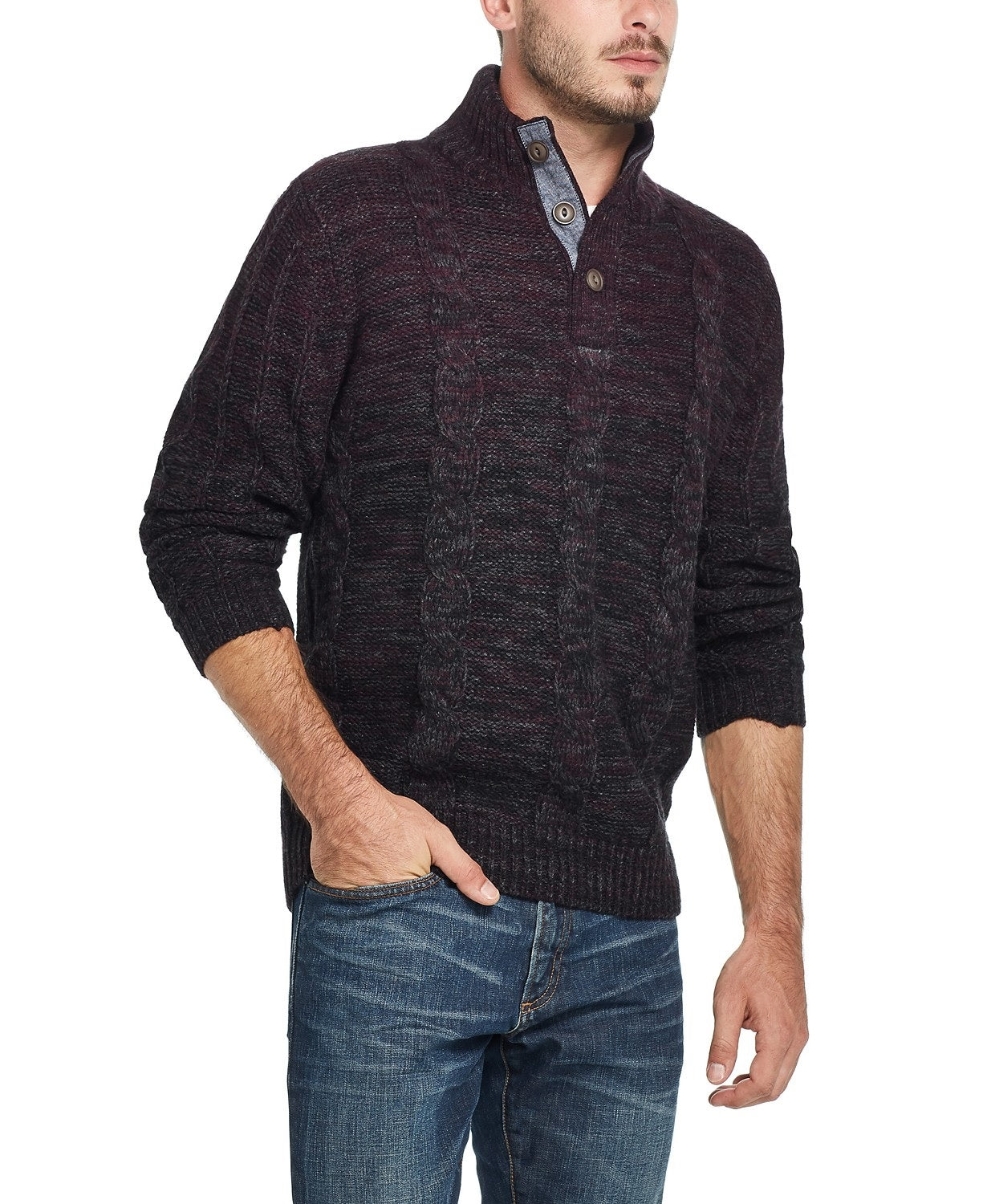 Weatherproof Vintage Men's Ombre Mock Neck Sweater Dark Red Size Small