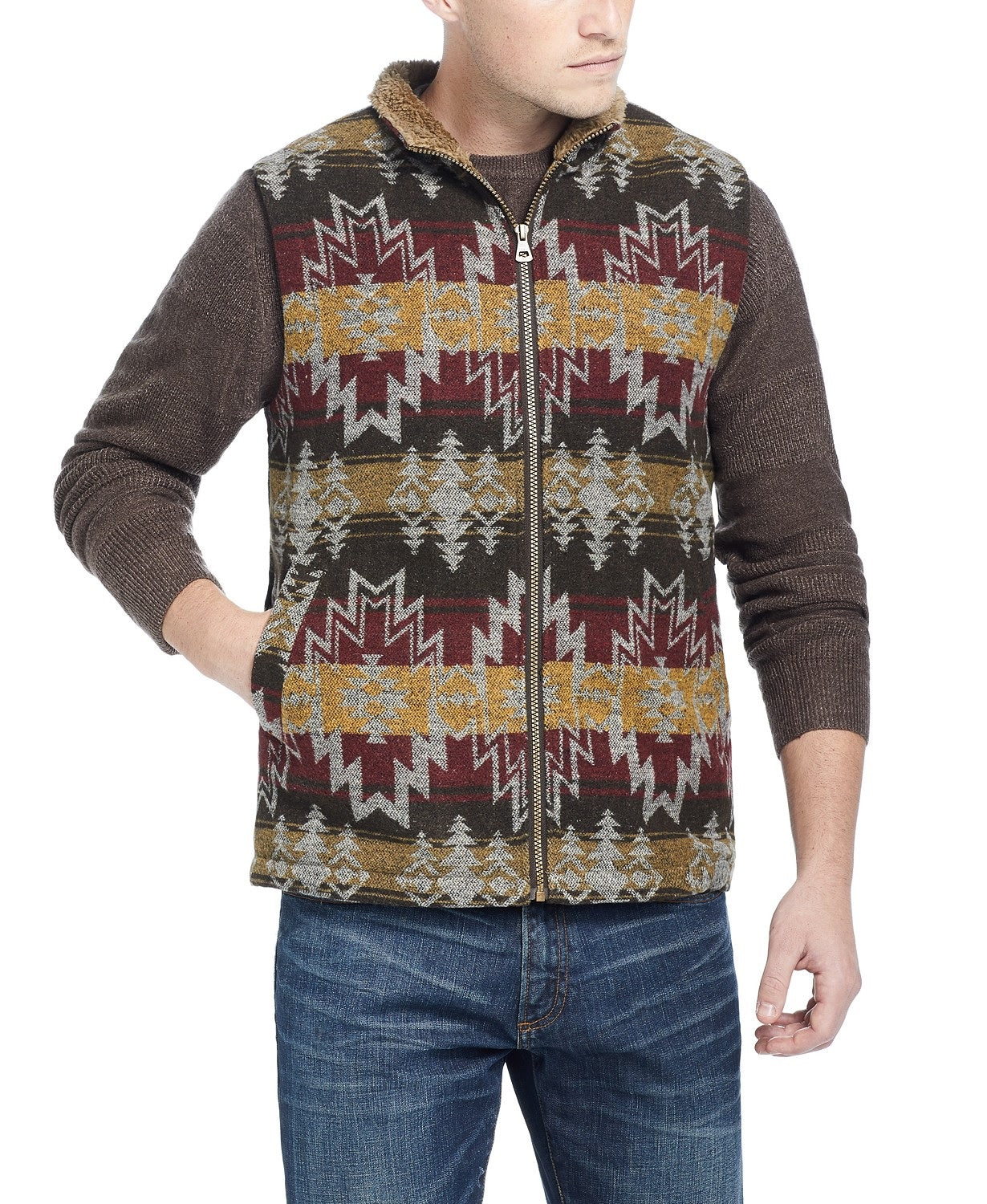 Weatherproof Vintage Men's Aztec Vest Brown Size Large