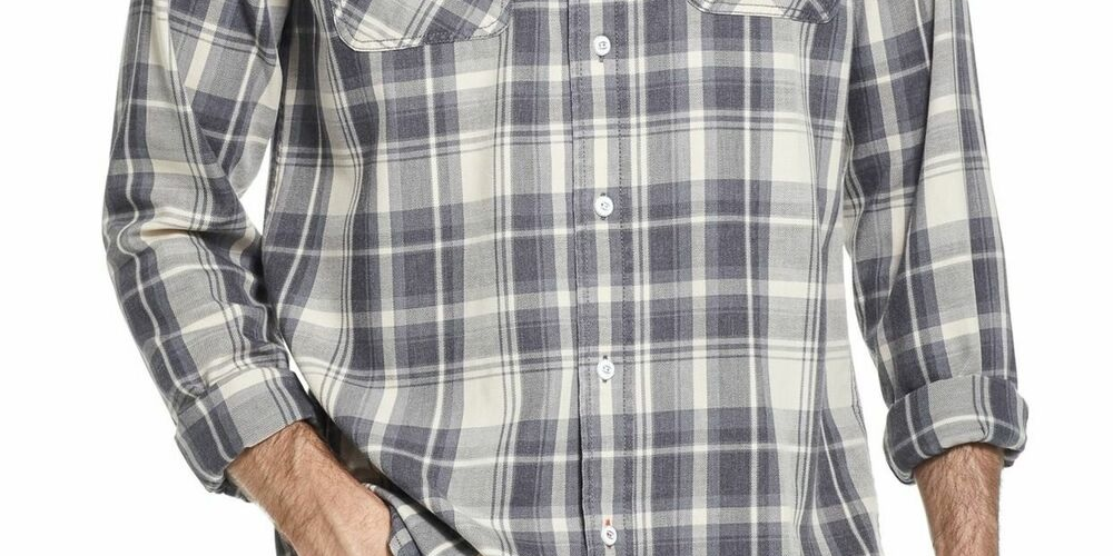 Weatherproof Vintage Men's Exploded Flannel Plaid Shirt Gray Size Small
