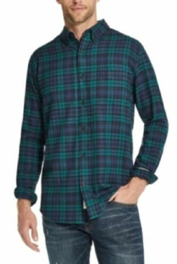 Weatherproof Vintage Men's Brushed Antique Flannel Plaid Shirt Black Size Medium