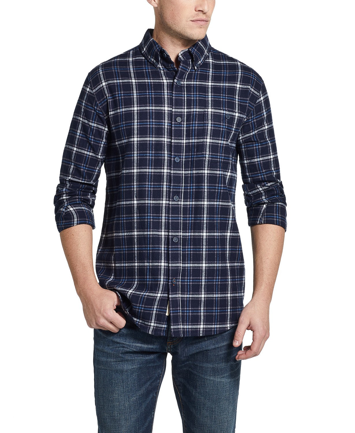 Weatherproof Vintage Men's Brushed Flannel Shirt Blue Size Small