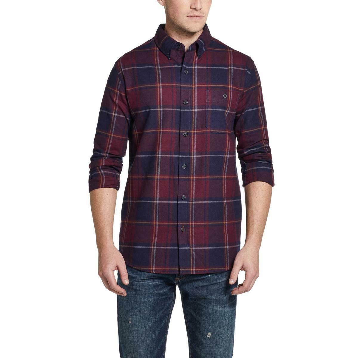 Weatherproof Men's Brushed Antique Flannel Plaid Shirt Oxblood Size 2 Extra Large