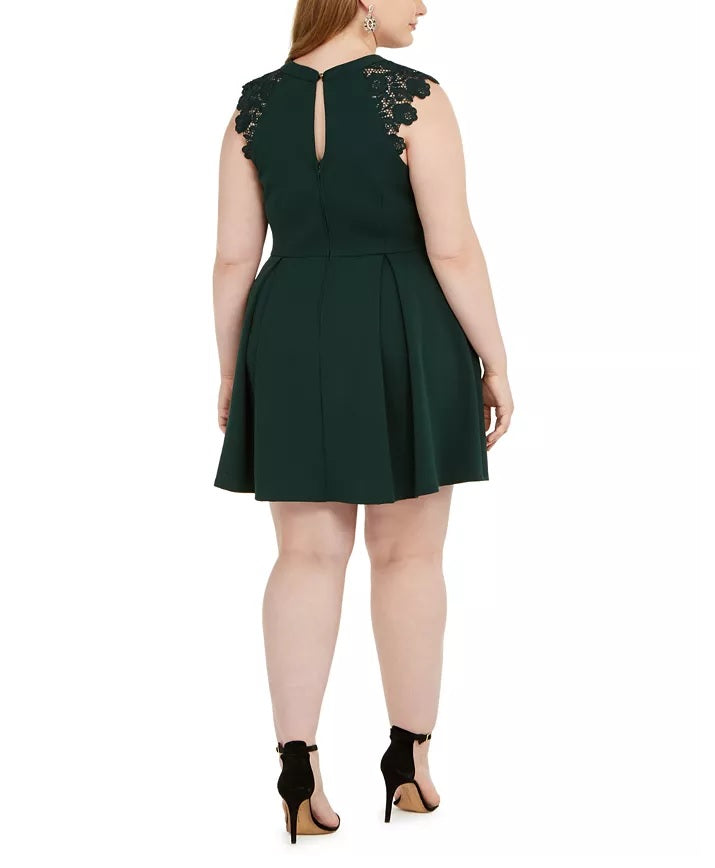 Speechless Women's Trendy Plus Size Lace-Trim Fit & Flare Dress Green Size XX-Large