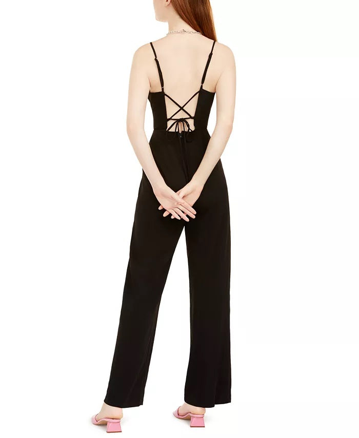Teeze Me Juniors' Lace-Back Jumpsuit Black Size 13