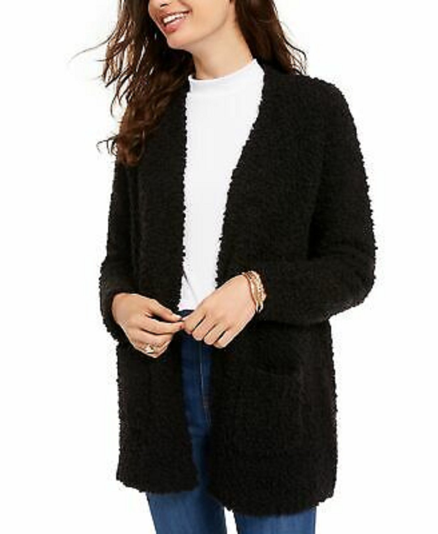 Hippie Rose Juniors' Long-Sleeve Cardigan Black Size Medium