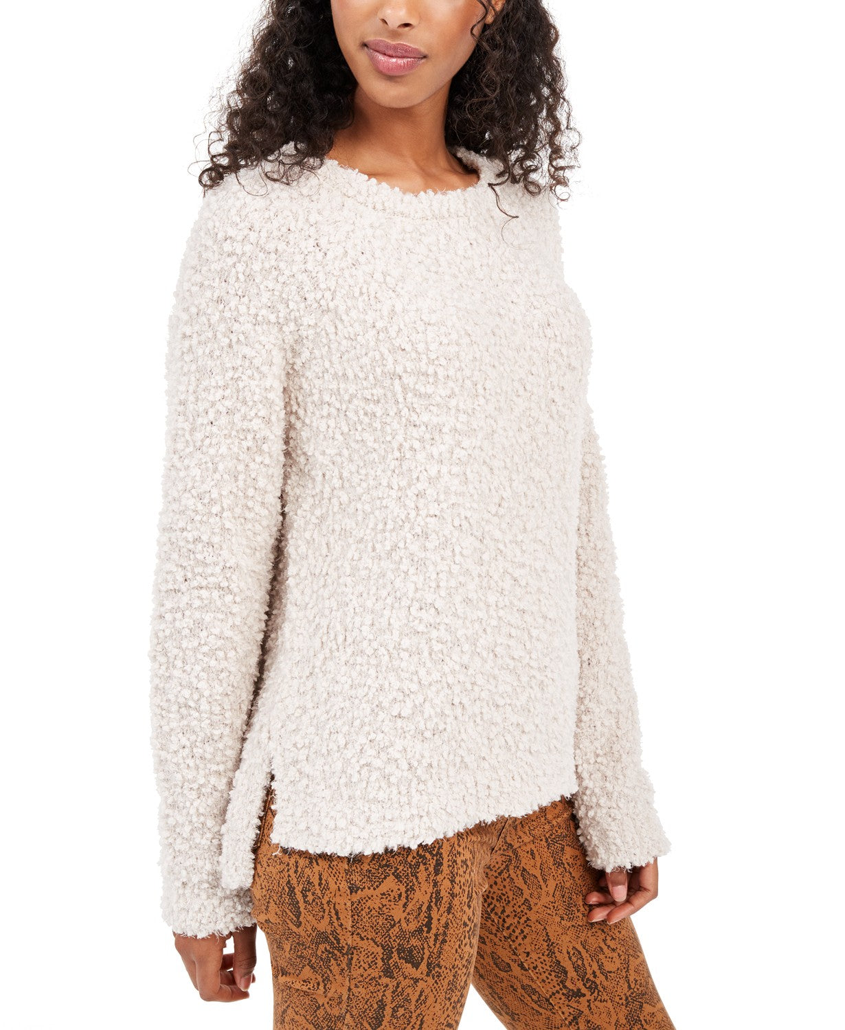 Hippie Rose Juniors' Textured High-Low Sweater Beige Size Large