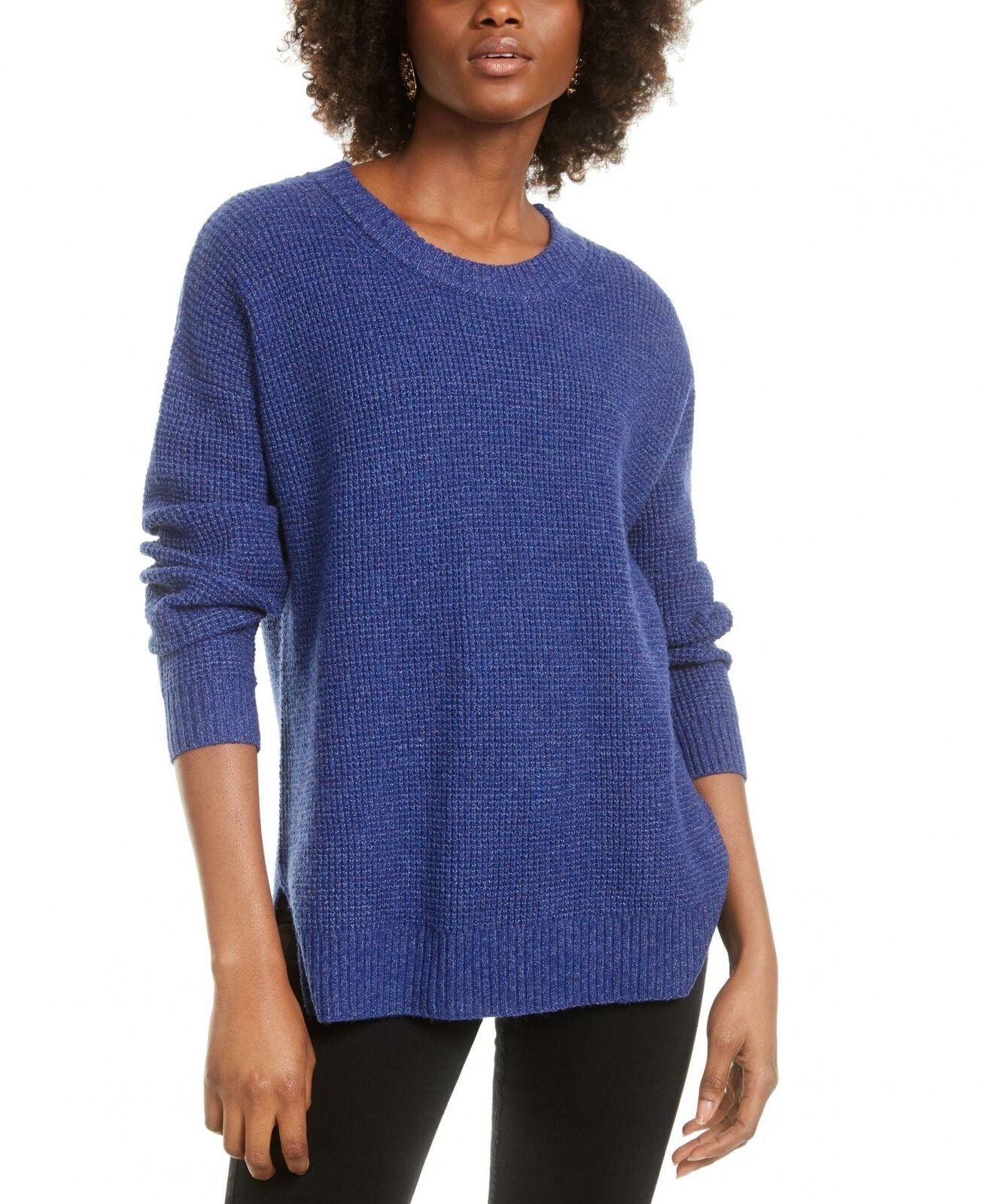 Hippie Rose Junior's Waffle Knit Lettuce Edge Top Blue Size X-Small