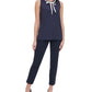 Tommy Hilfiger Women's Contrast-Trim Tie-Neck Blouse Dark Blue Size Small