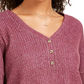 Hippie Rose Juniors' Henley Waffle Knit Top Med Pink Size X-Small