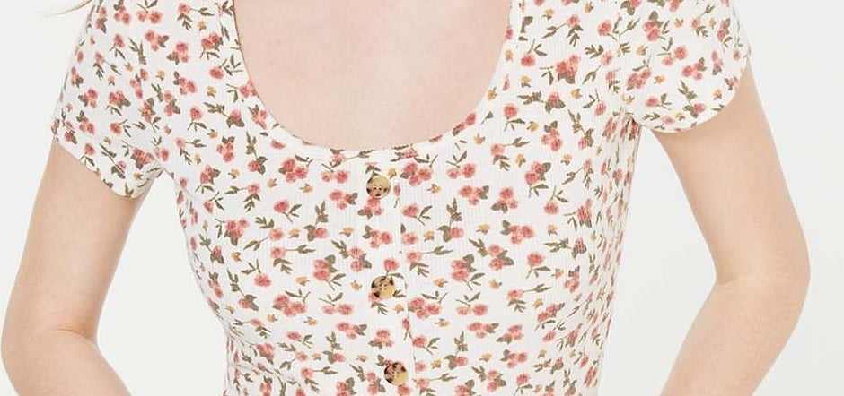 Hippie Rose Junior's Floral Button-Front Top Black Size X-Small