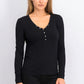 Hippie Rose Juniors' Rib-Knit Henley Top Black Size Extra Large