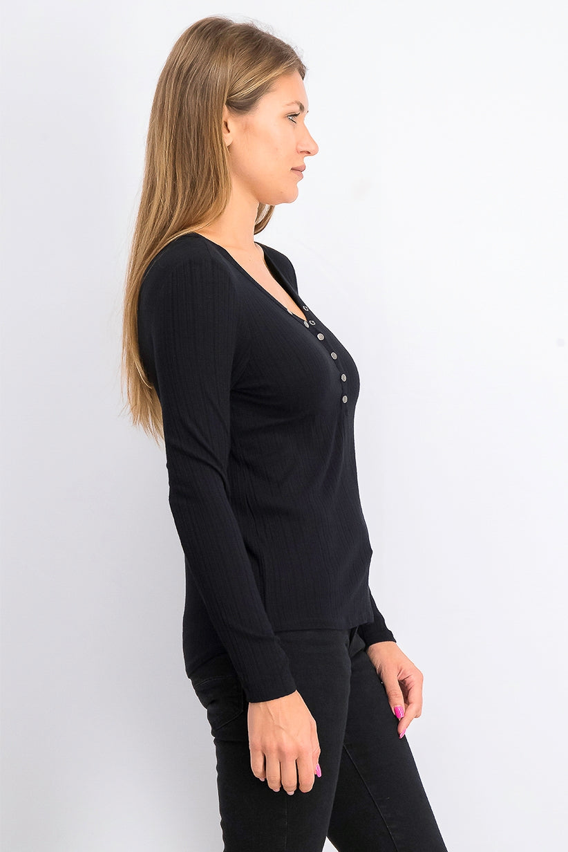 Hippie Rose Juniors' Rib-Knit Henley Top Black Size Extra Large