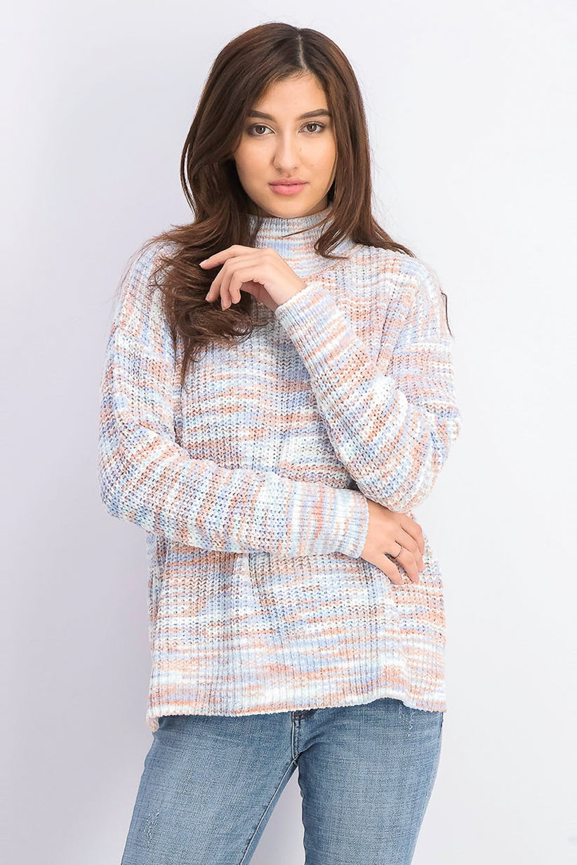 Hippie Rose Juniors' Mock-Neck Chenille Sweater Dark Blue Size X-Large