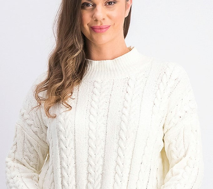 Hippie Rose  Women's Cable-Knit Drop-Shoulder Sweater Natural Size Large