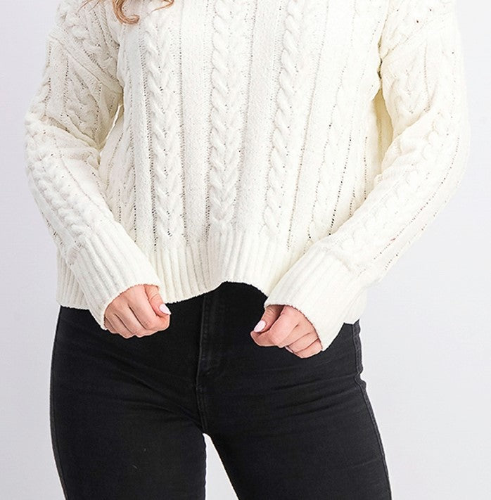 Hippie Rose  Women's Cable-Knit Drop-Shoulder Sweater Natural Size Large
