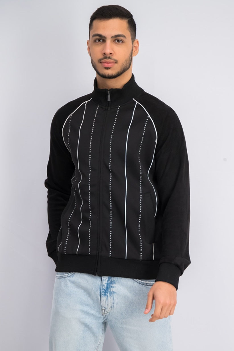 Sean John Men's Striped Logo Track Jacket Black Size Medium
