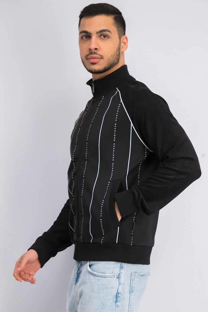 Sean John Men's Striped Logo Track Jacket Black Size Medium