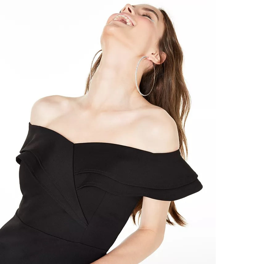 Emerald Sundae Juniors' Women's Off-The-Shoulder Bodycon Dress Black Size X-Small