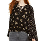Hippie Rose Juniors' Women's Ditsy Floral Peasant Top Black Size X-Large