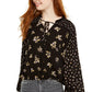 Hippie Rose Juniors' Women's Ditsy Floral Peasant Top Black Size X-Large