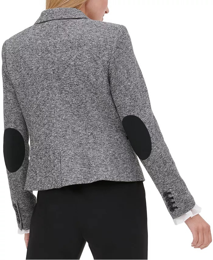 Tommy Hilfiger Women's Marled Peak-Lapel Blazer Charcoal Size 10