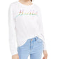 Rebellious One Junior's Thankful Long Sleeve Cotton T-Shirt White Size Small