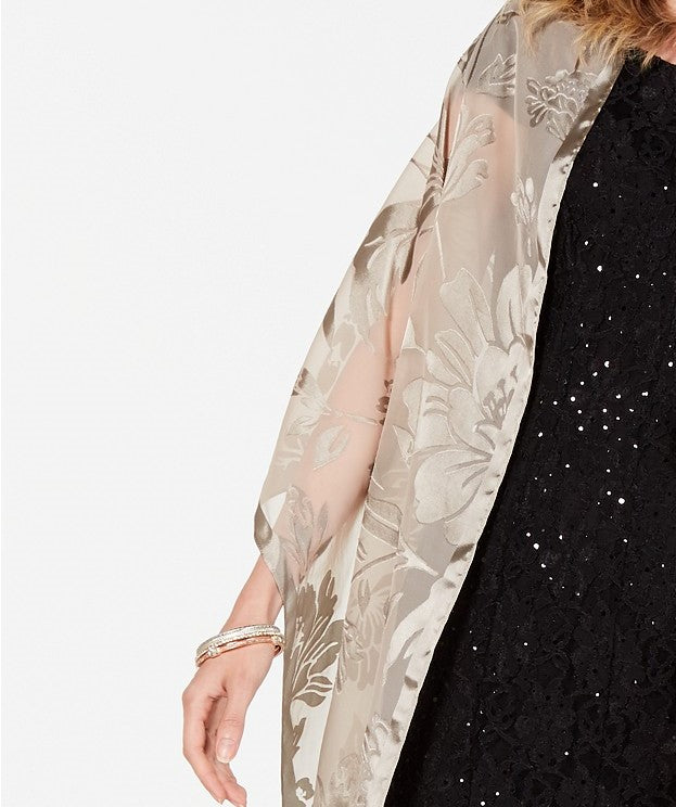 INC International Concepts Women's Contrast Floral Burnout Wrap Gray Size Regular
