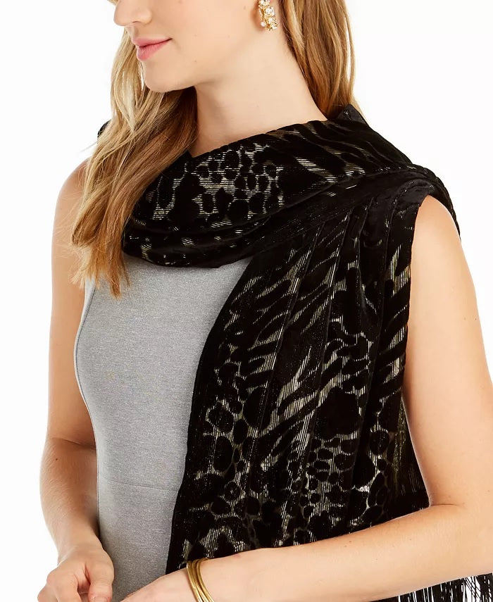 INC International Concepts Women's Animal-Print Shine Velvet Wrap Charcoal Size Regular