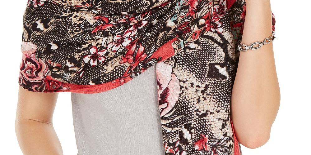 INC International Concepts Women's  Reptilian Garden Pashmina  Gray Size Regular