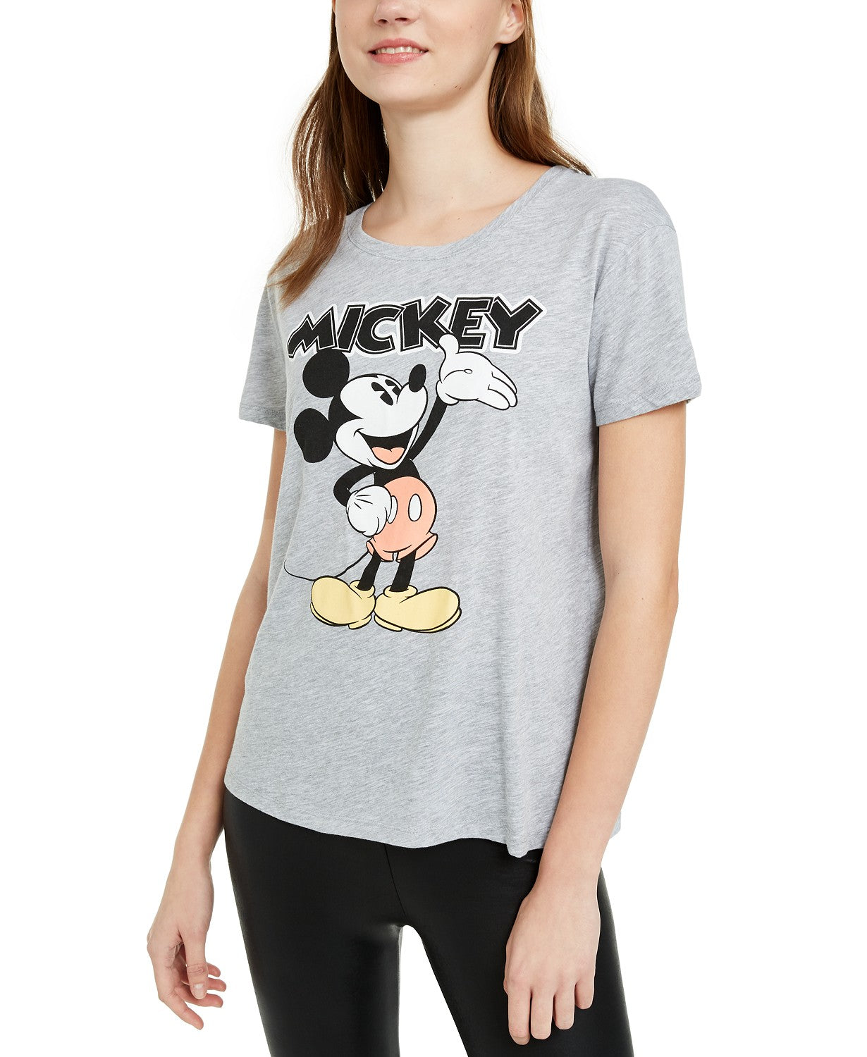 Disney Juniors' Mickey Mouse Graphic T-Shirt Gray Size Medium