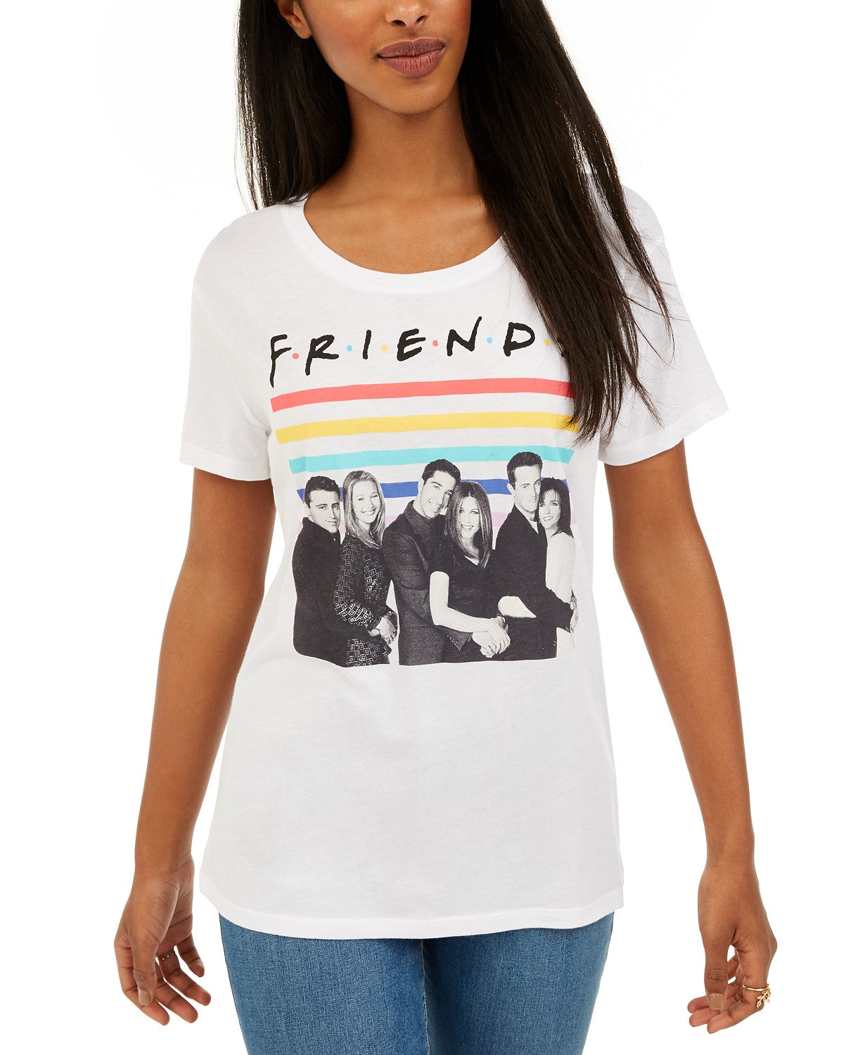 Love Tribe Juniors Women's Friends Rainbow Graphic T-Shirt White Size Extra Large