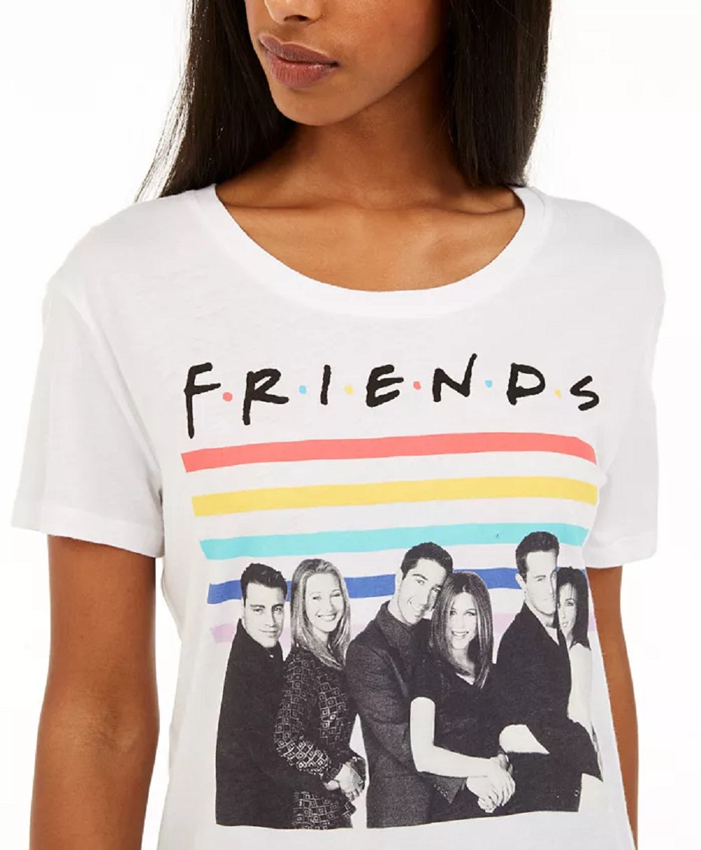 Love Tribe Juniors Women's Friends Rainbow Graphic T-Shirt White Size Extra Large