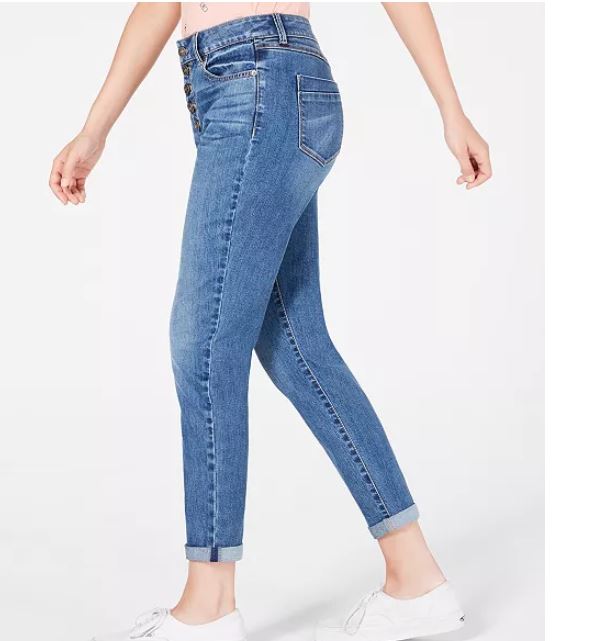 Rewash Junior's High Rise Button Fly Straight Leg Jeans Blue Size 1