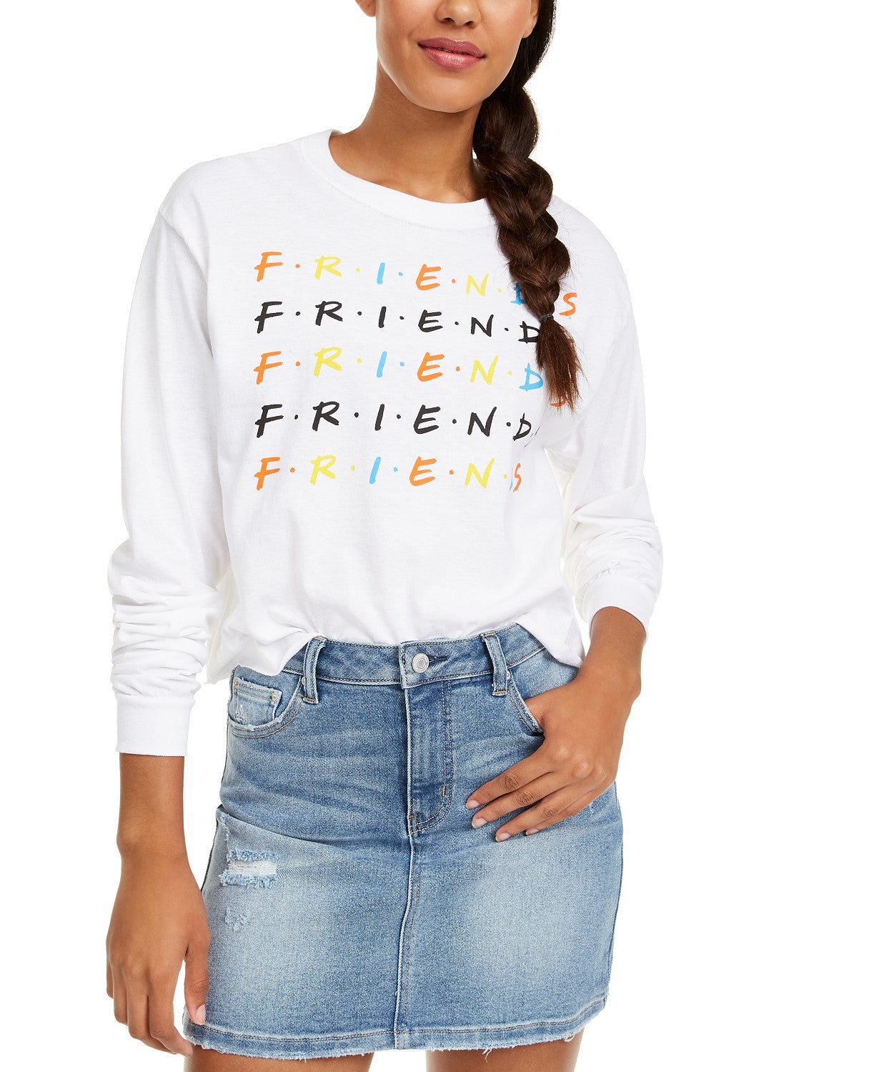 Love Tribe Juniors' Friends Long-Sleeved Graphic T-Shirt White Size Medium