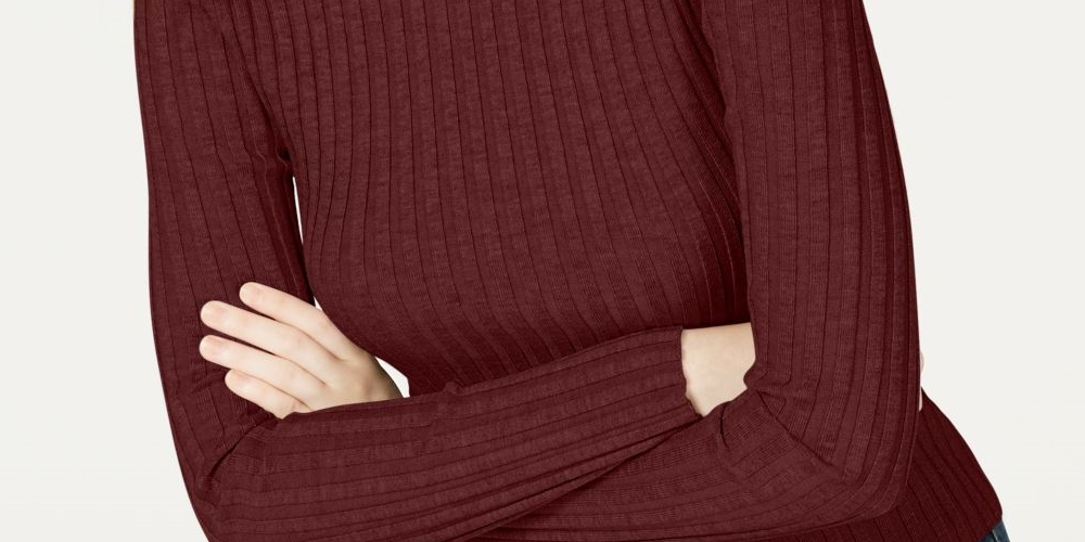 Hooked Up By IOT Juniors' Rib-Knit Mock-Turtleneck Sweater Dark Red Size Extra Large