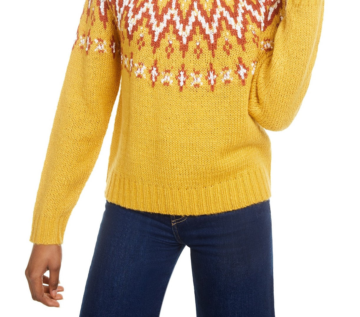 Hooked Up Juniors' Fair Isle Crewneck Sweater Yellow Size Medium