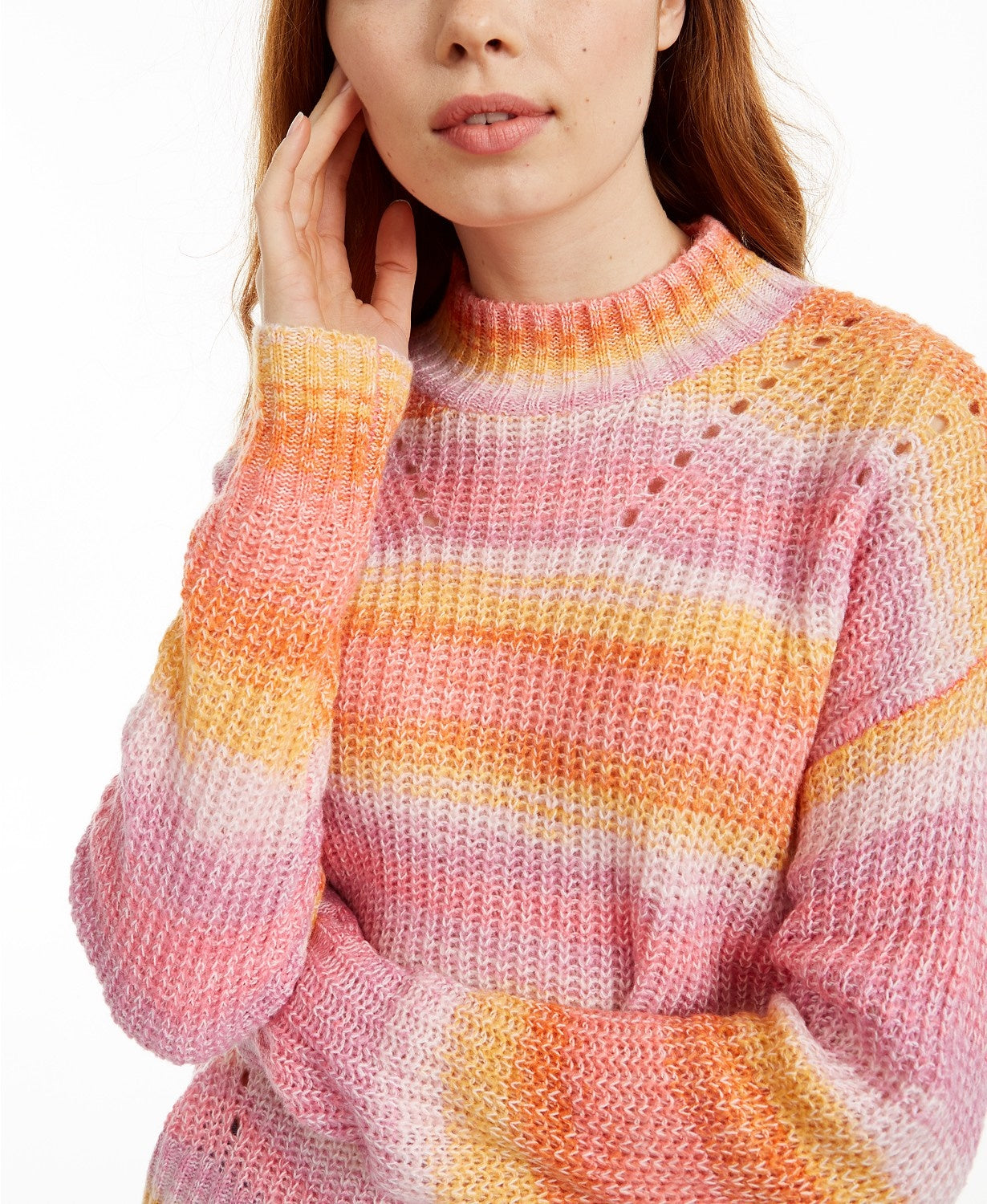 Hooked Up  By Iot Juniors' Striped Mock-Neck Sweater Pink Size Extra Small