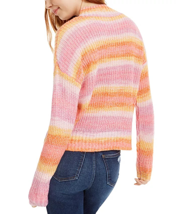 Hooked Up  By Iot Juniors' Striped Mock-Neck Sweater Pink Size Extra Small