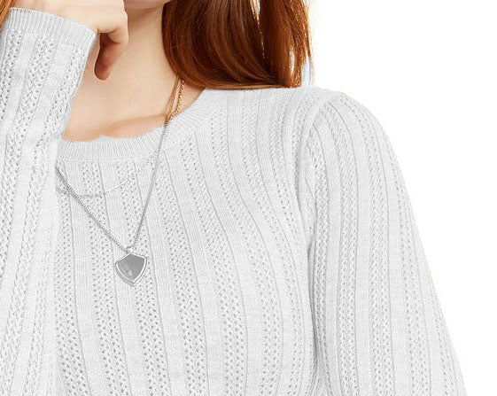 Hooked Up By Iot Juniors' Pointelle Sweater White Size Large