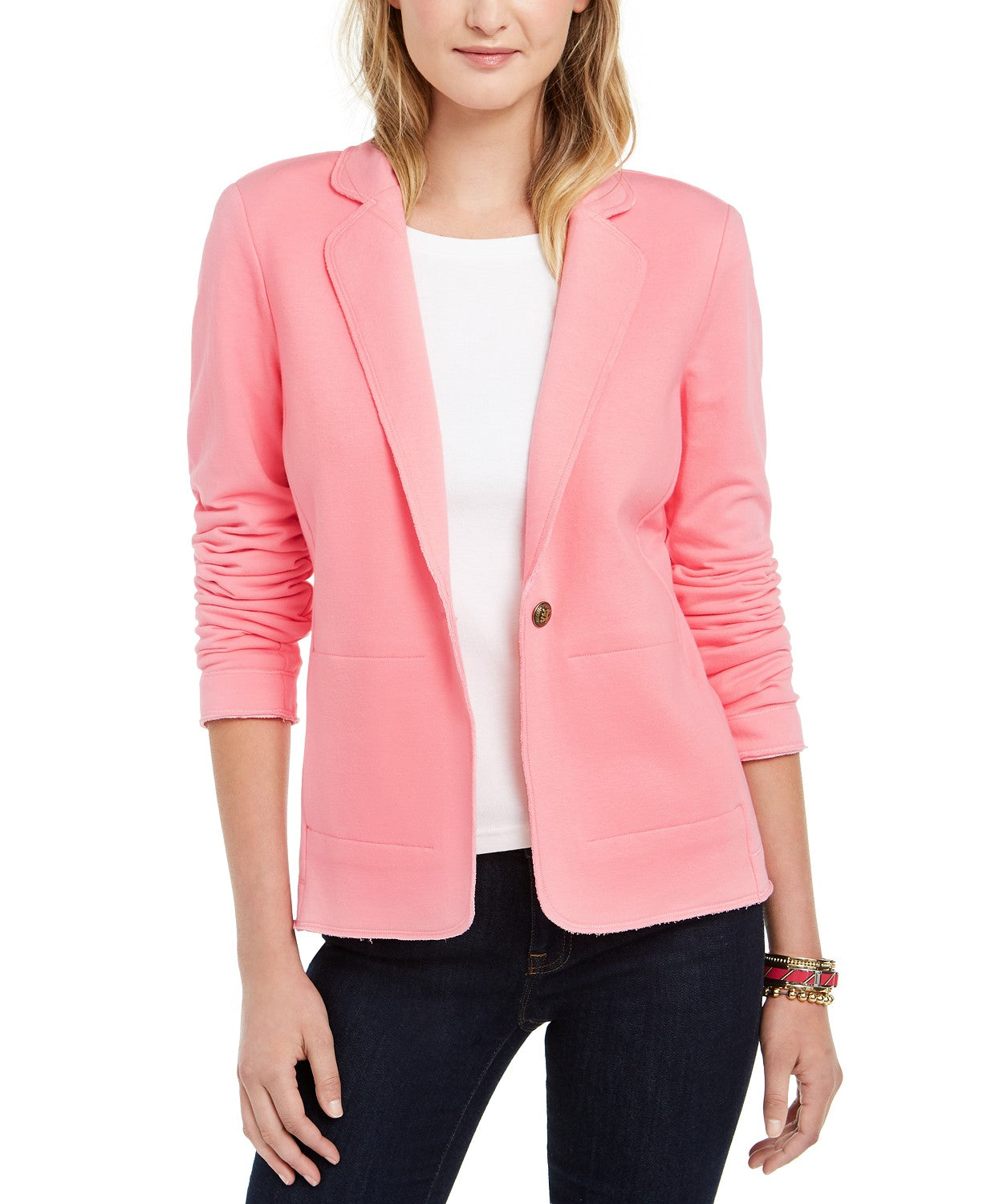 Tommy Hilfiger Women's Single-Button Knit Blazer Pink Size Medium