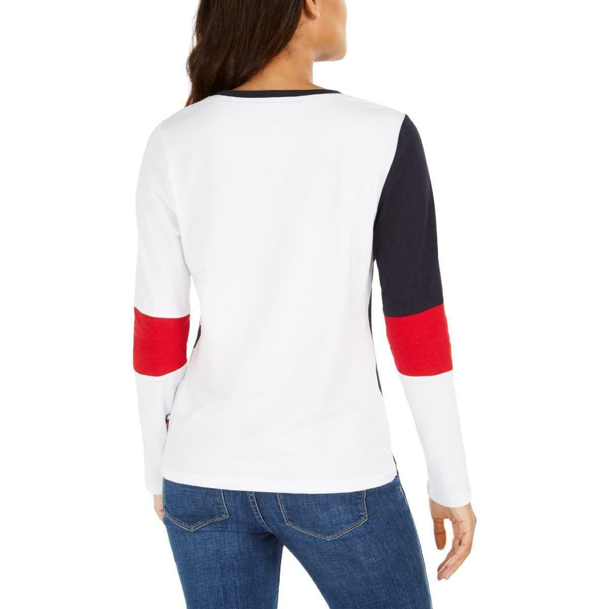 Tommy Hilfiger Women's Colorblocked Logo-Print T-Shirt Blue Size X-Small