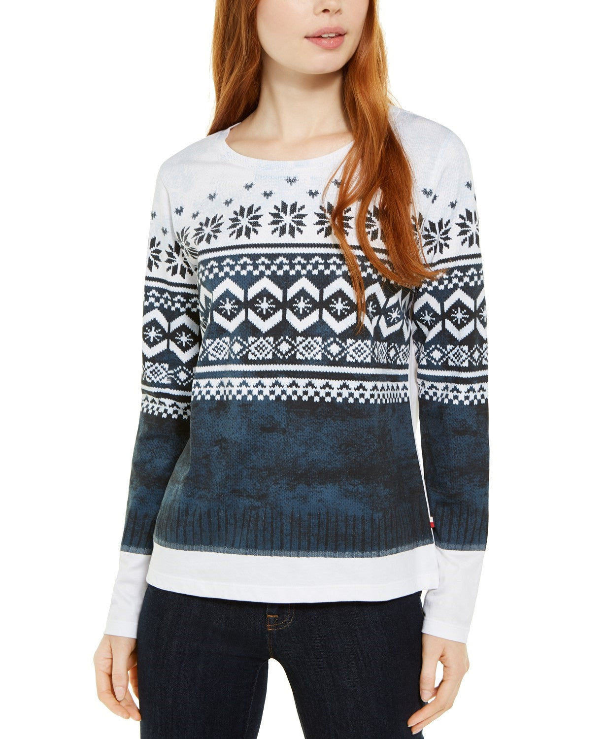 Tommy Hilfiger Women's Fair Isle Cotton Top White Size Large