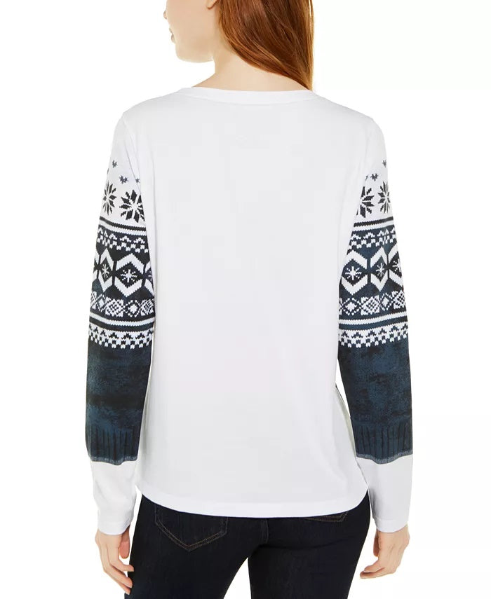 Tommy Hilfiger Women's Fair Isle Cotton Top White Size Large