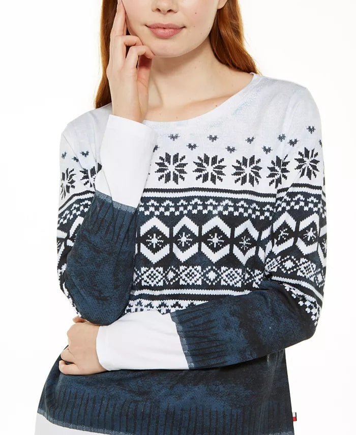 Tommy Hilfiger Women's Fair Isle Cotton Top White Size Large